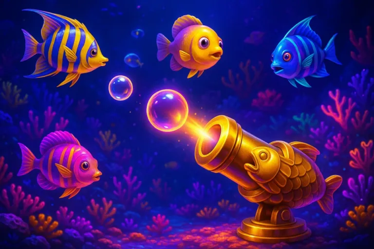 Underwater fishing arcade game with a golden cannon in the HOT880 casino