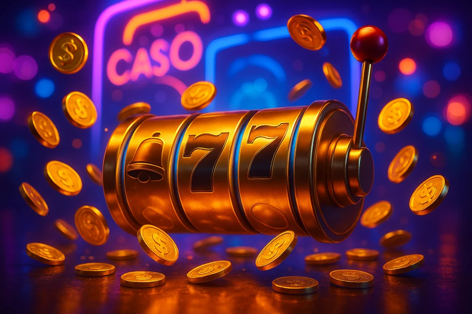 HOT880 casino slots: golden slot machine reels with coins